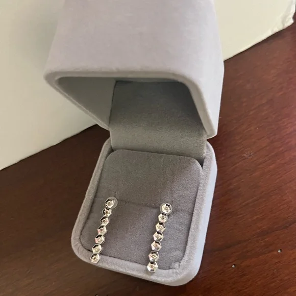 14KT white gold diamond dangling earring 14 stones